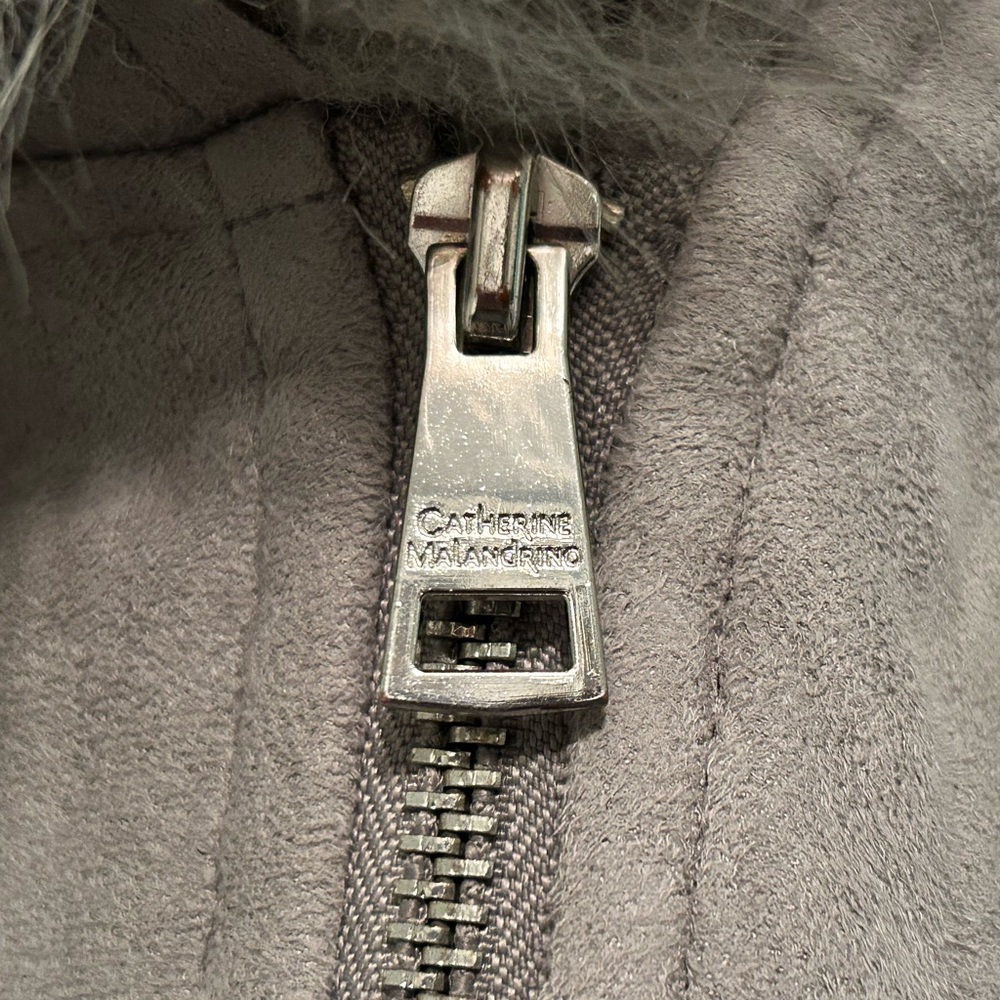 Catherine Malandrino Faux Suede Shearling Fur Coat Dove Grey M - Picture 7 of 9